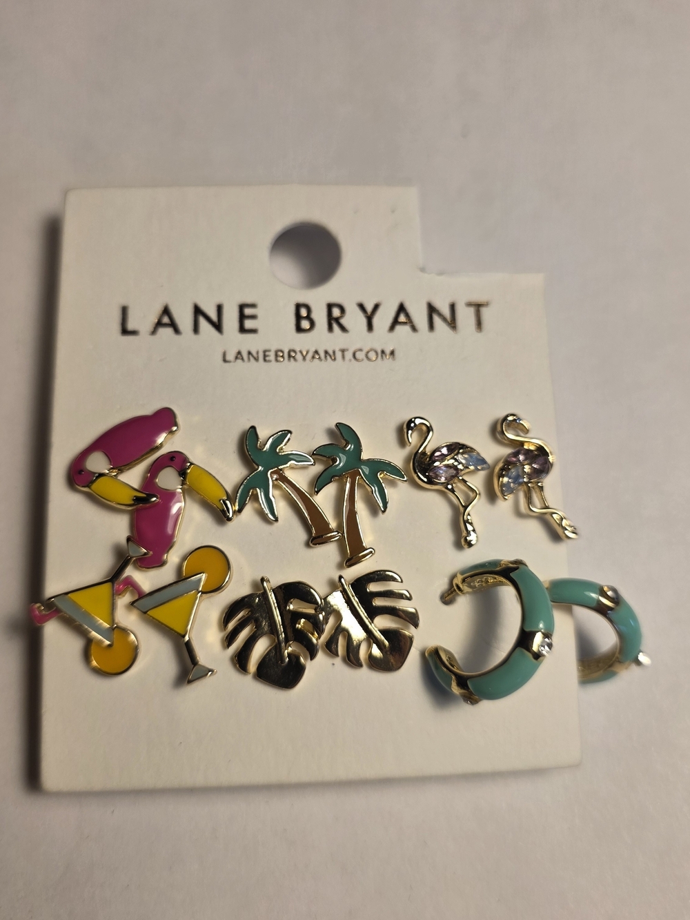 Lane Bryant Tropical Enamel Earring Set - Cocktail, Palm Tree, Flamingo, Tucan.